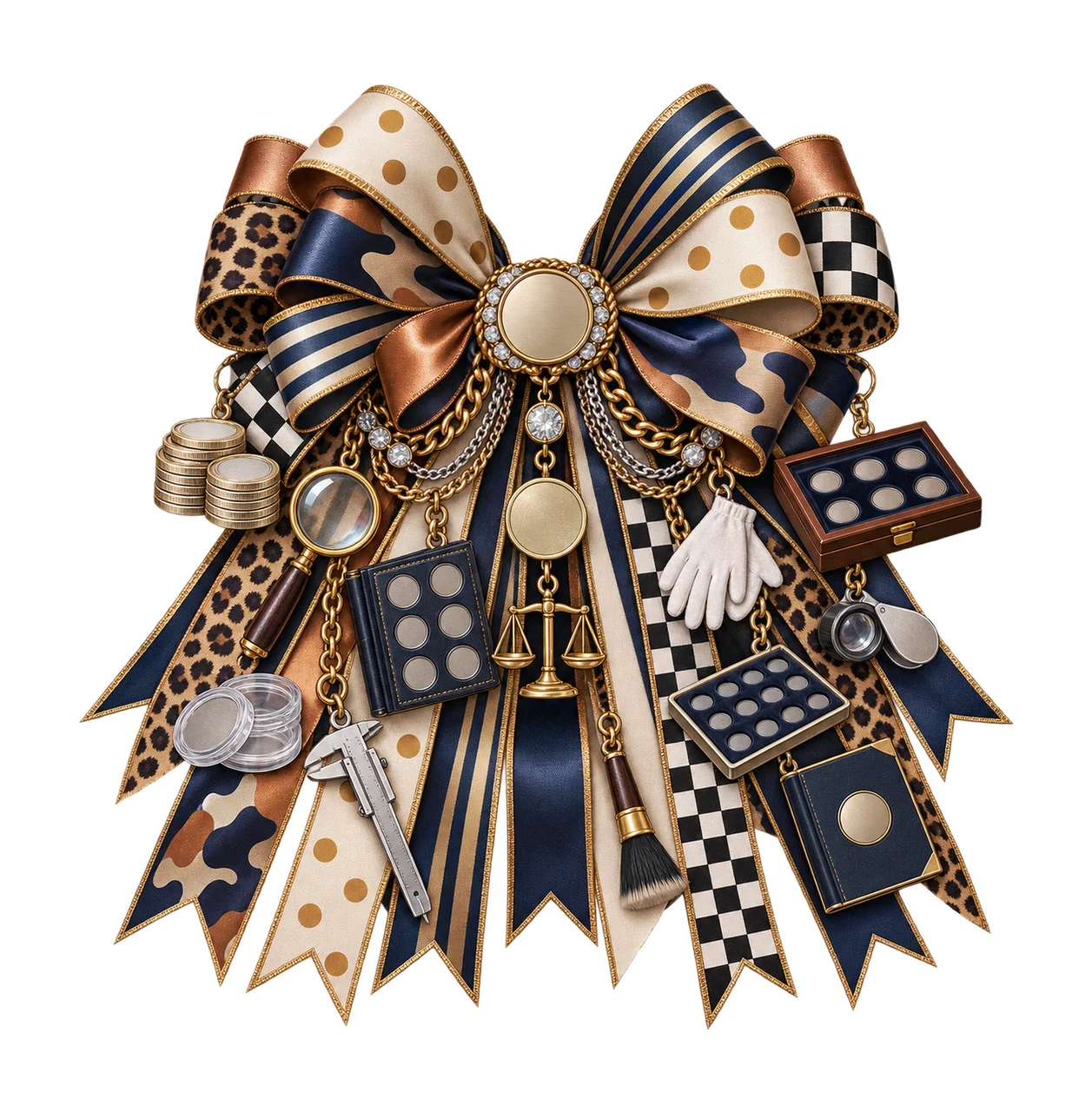 Coin Collector Bow Charm PNG, Gold Chain Charms, Transparent Sublimation Design, Digital Download