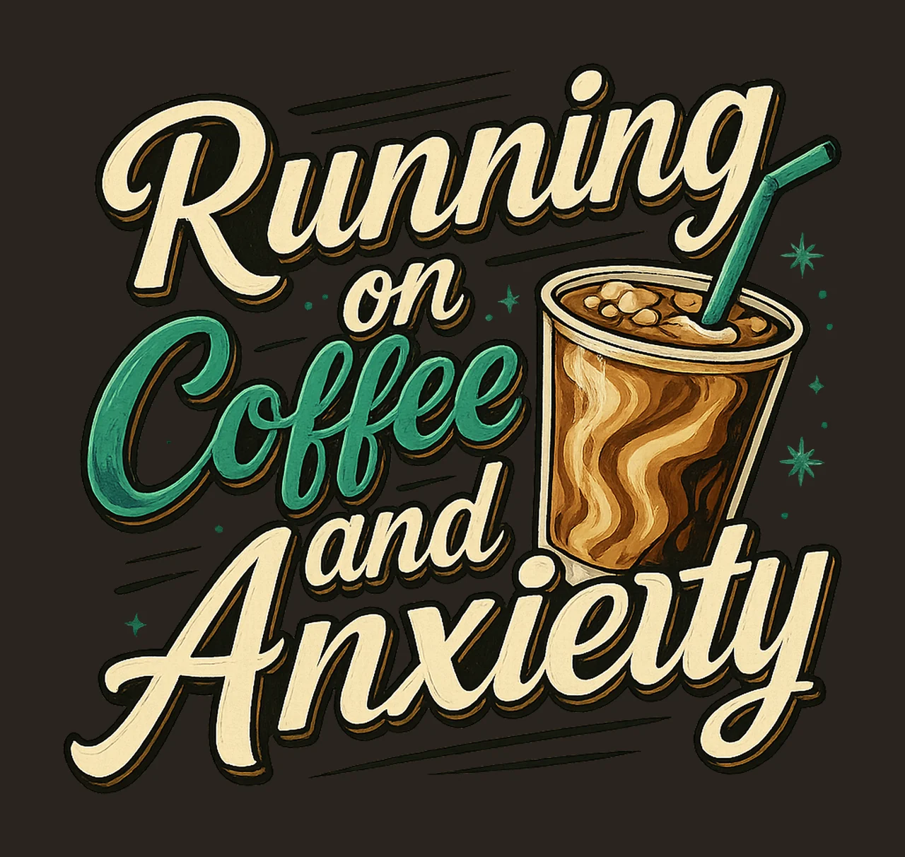 Running On Coffee And Anxiety Iced Coffee Design Coffee contrast preview thumbnail