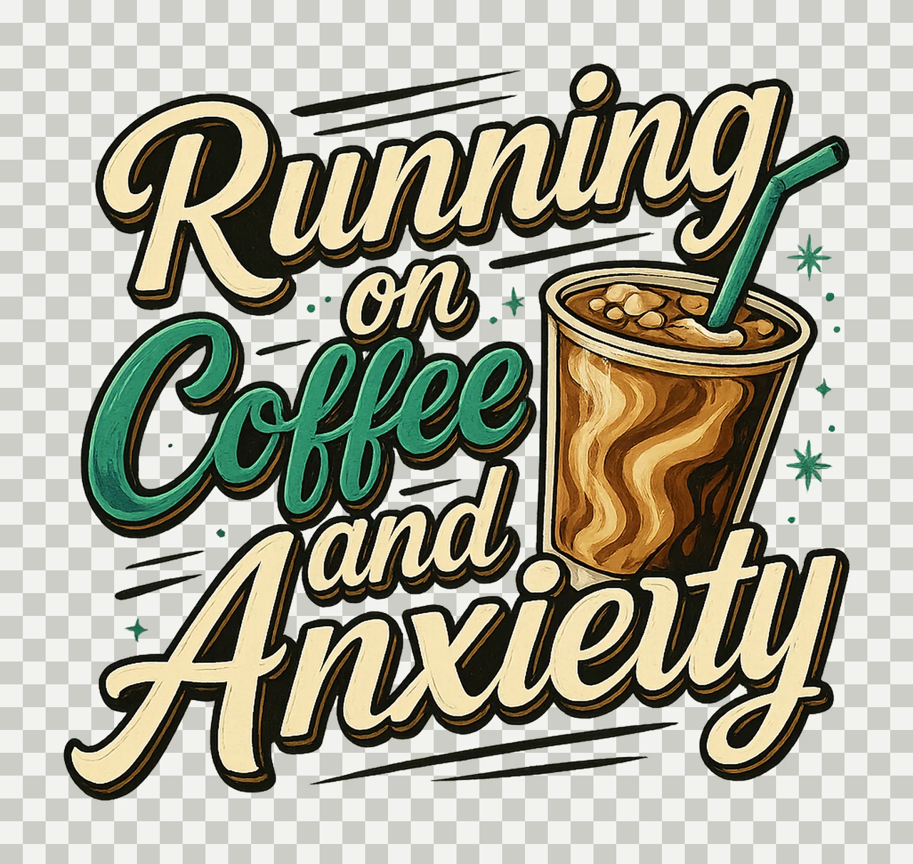 Running On Coffee And Anxiety Iced Coffee Design Coffee transparency and detail preview thumbnail