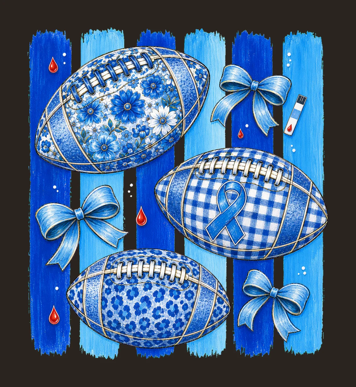 Diabetes Awareness Football Blue Floral Ribbon Variation A contrast preview thumbnail