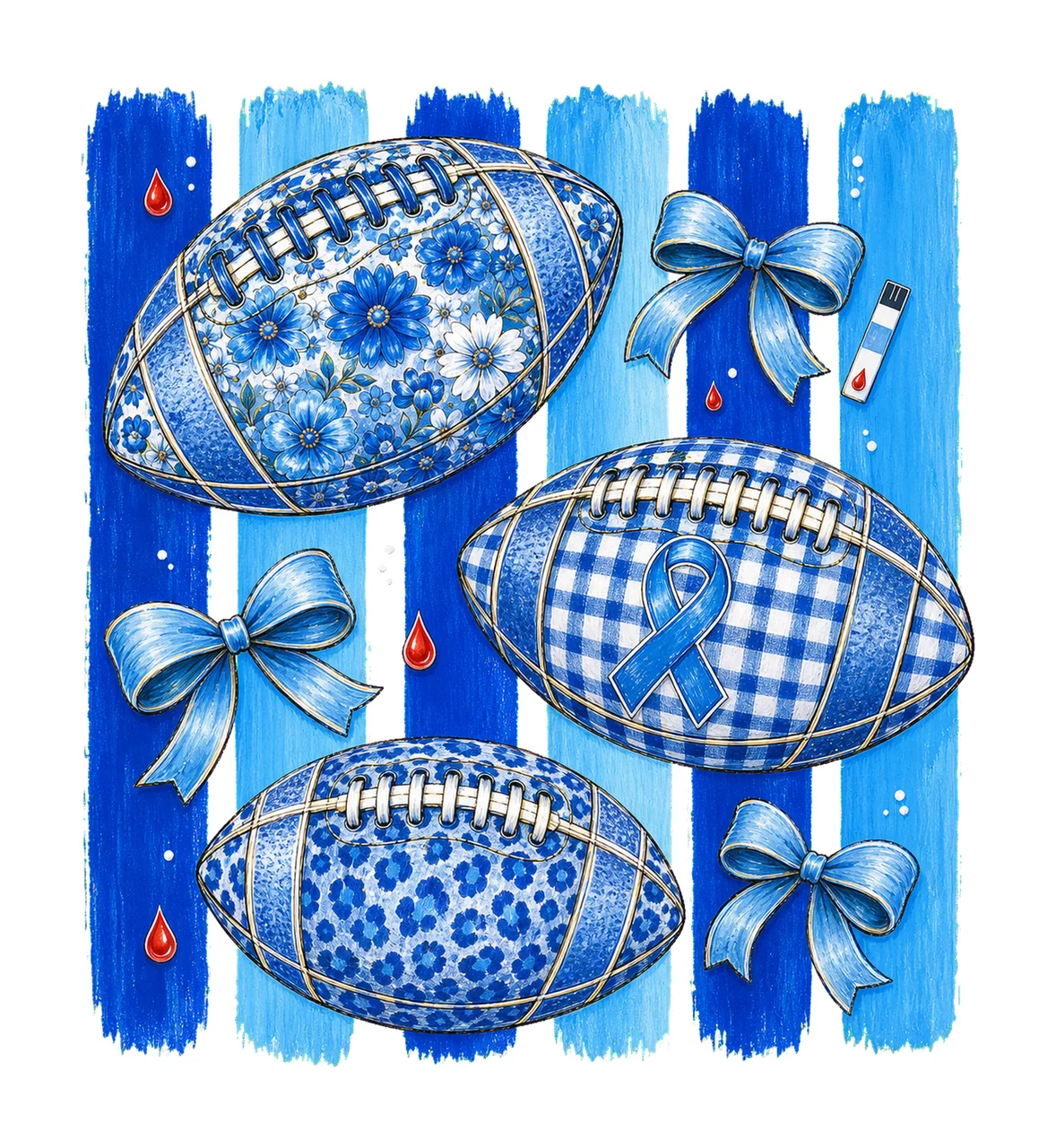 Diabetes Awareness Football Blue Floral Ribbon Variation A