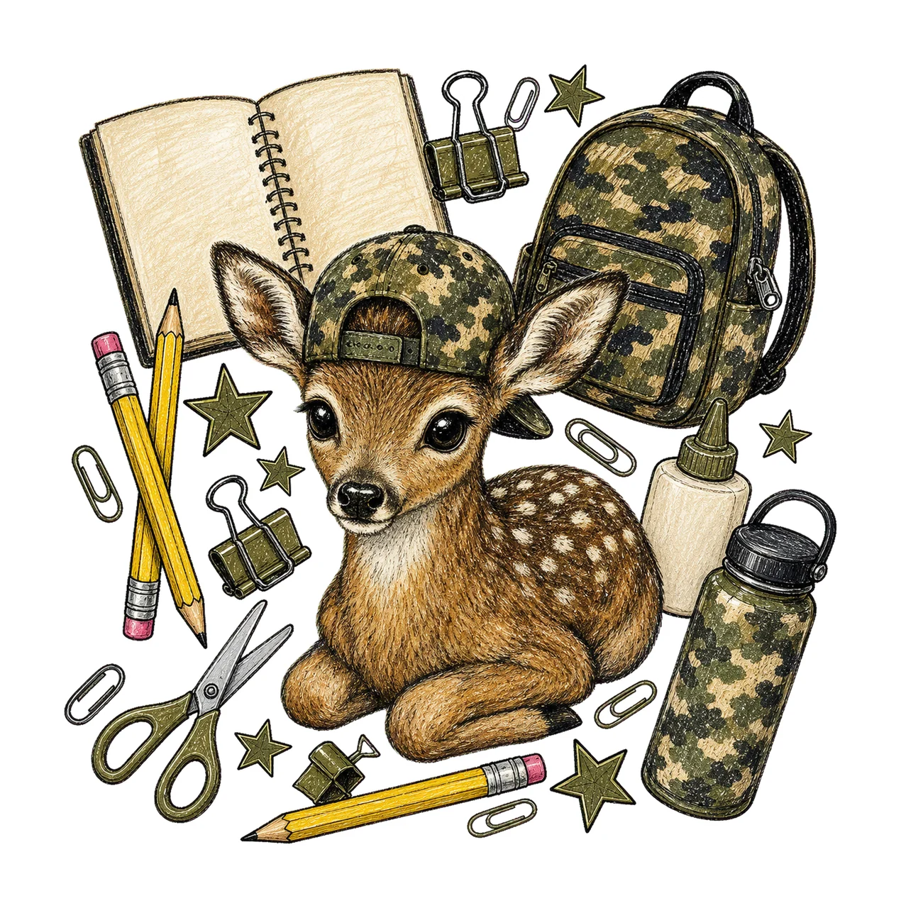 Camo Hunting School Doodle Kids sublimation Variation C