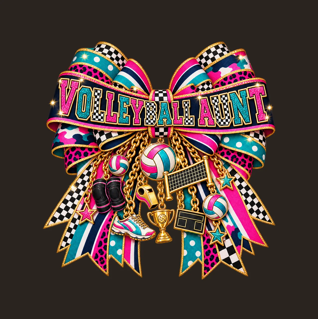 Volleyball Aunt Bow Charm PNG, Patterned Varsity Aunt Ribbon Clipart, Transparent Sublimation Digital Download contrast preview thumbnail