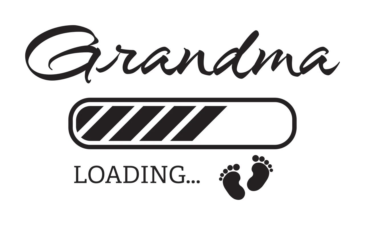 Grandma Loading Text With Progress Bar And Baby footprints