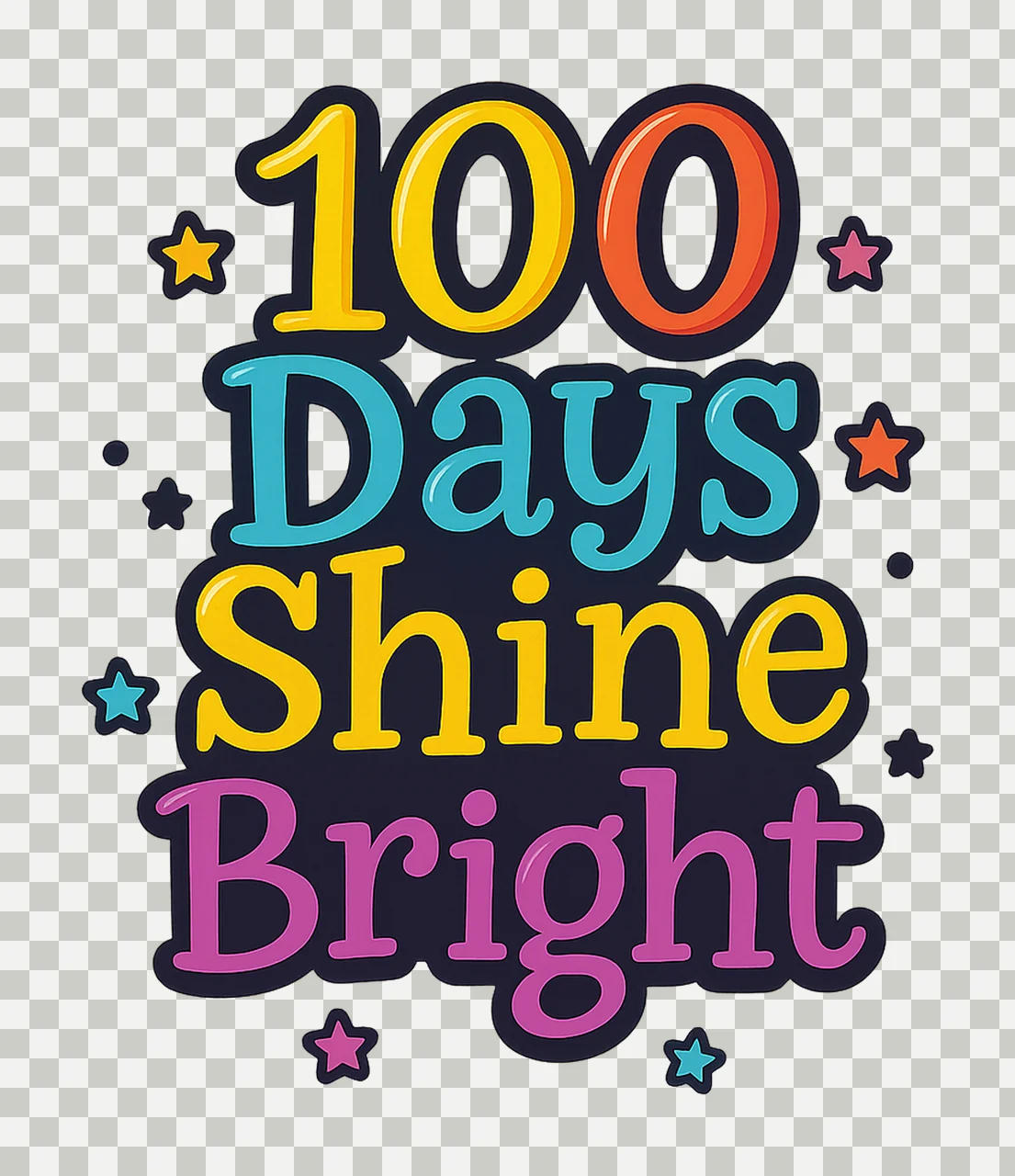 100 Days of School Shining Bright Neon Lettering Design Kids transparency and detail preview thumbnail