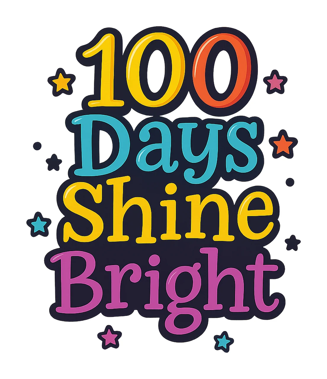 100 Days of School Shining Bright Neon Lettering Design Kids