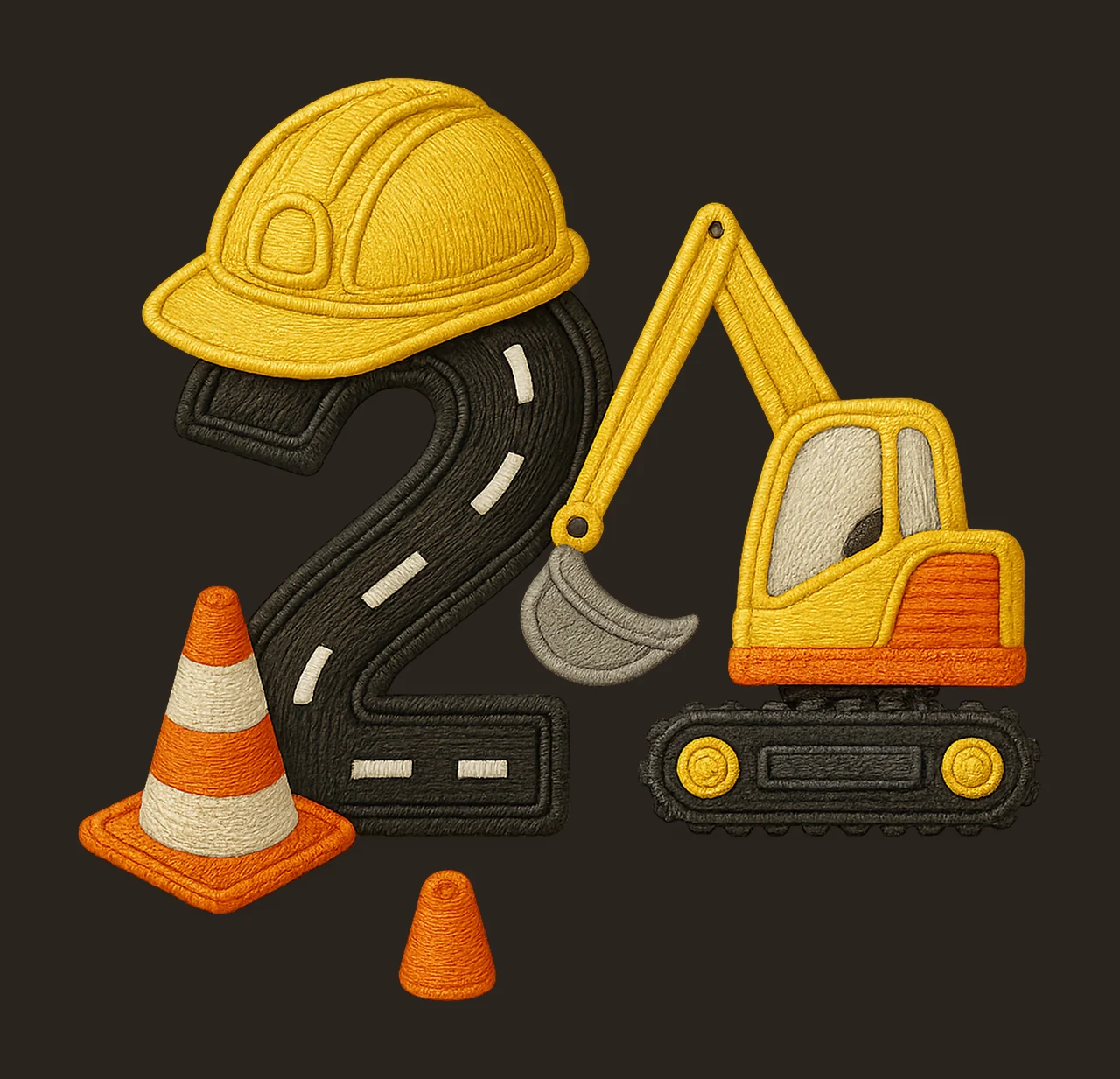 Embroidered Construction Excavator Birthday Kids Shirt contrast preview thumbnail
