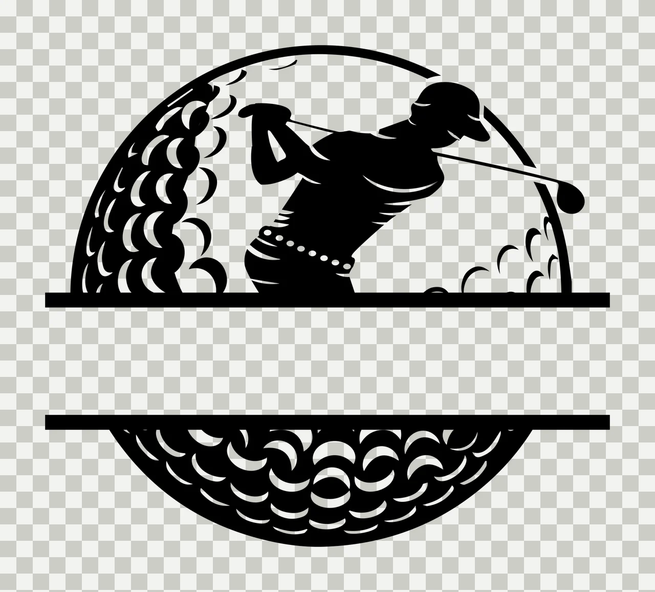Golf Golfer Silhouette Swinging Club Inside A Textured ball transparency and detail preview thumbnail