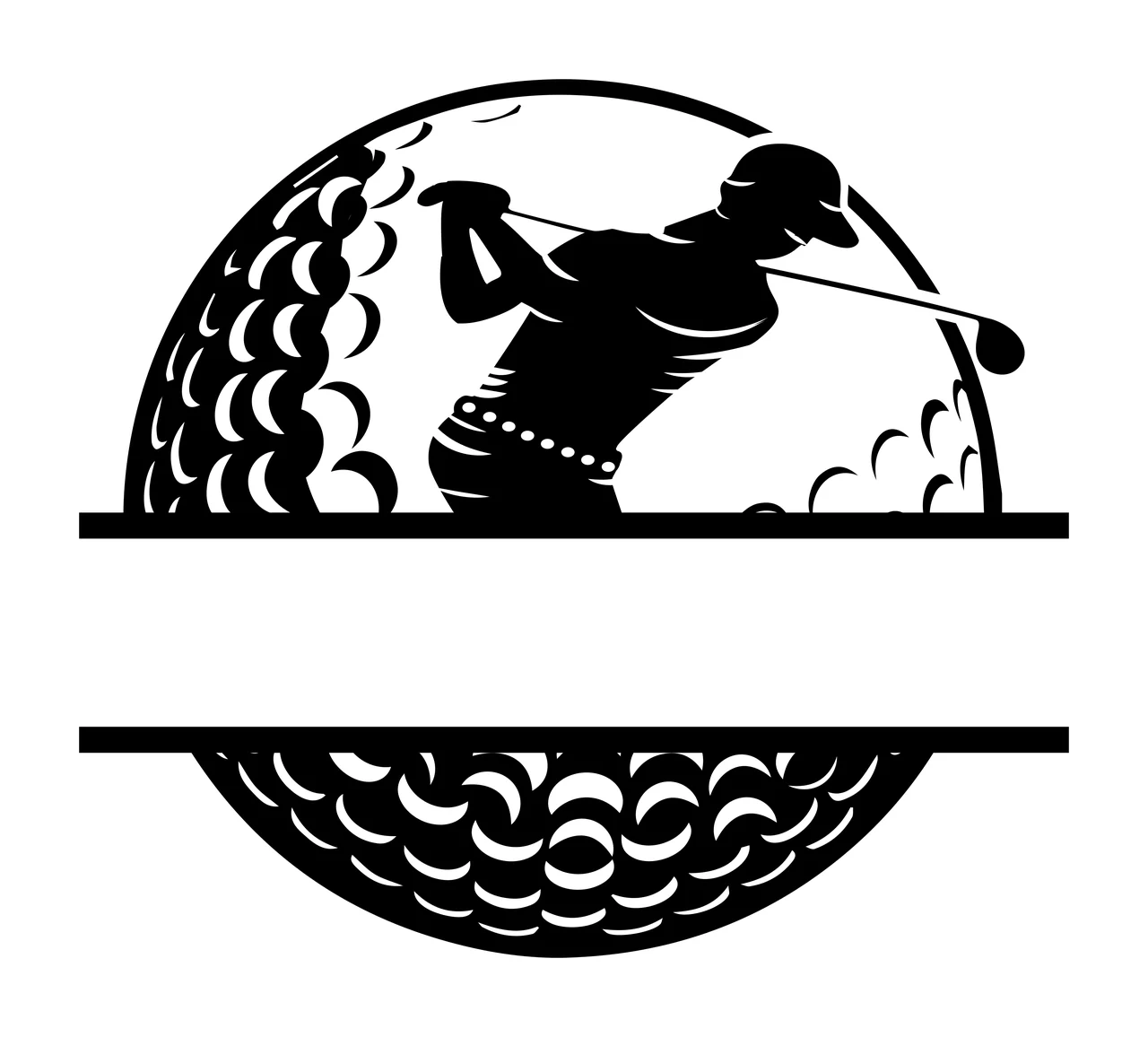 Golf Golfer Silhouette Swinging Club Inside A Textured ball