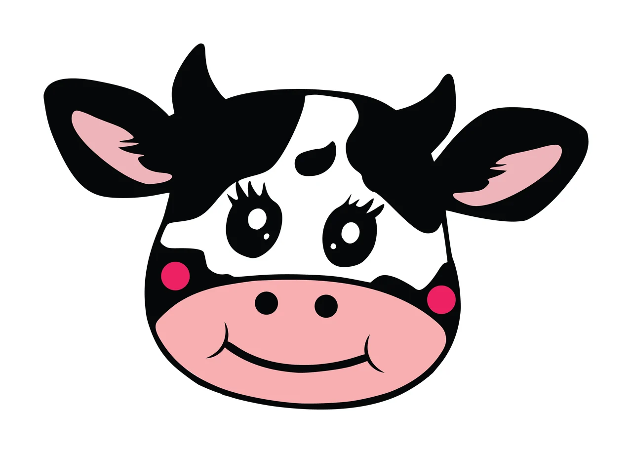 Cow Cute Head Cartoon Silhouette With Horns eyes eyelashes
