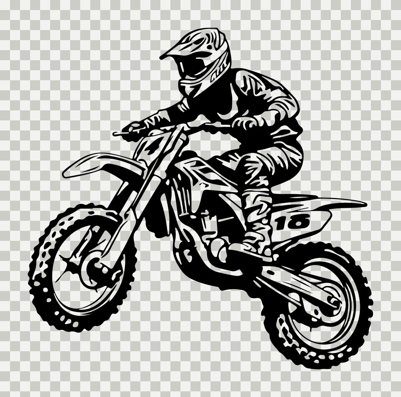 Motocross 18 Black And White Rider Racing motorcyclist riding transparency and detail preview thumbnail