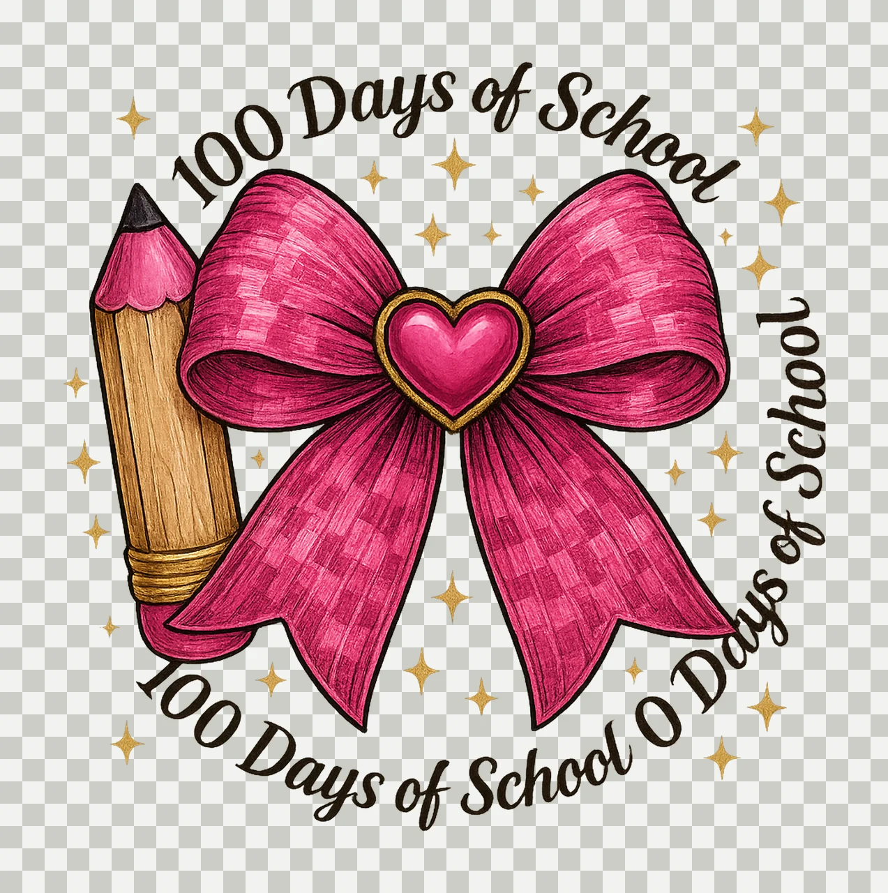 100 Days of School Coquette Teacher Pencil Bow 100th Day transparency and detail preview thumbnail