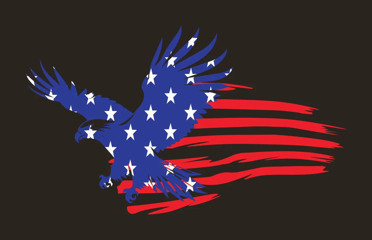 Eagle A Flag Flying With Feathers stars stripes distressed silhouette contrast preview thumbnail