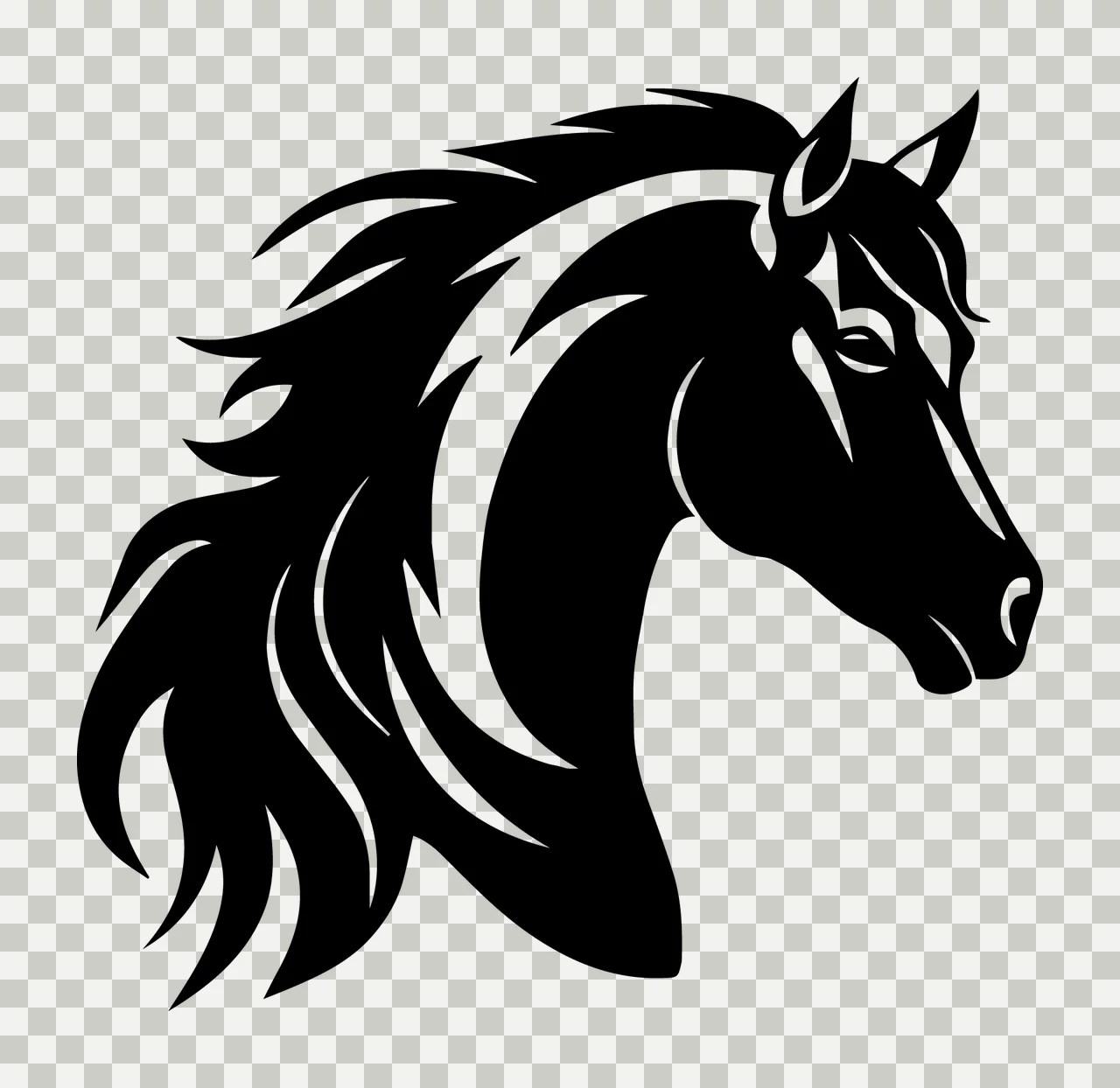 Horse Head With Mane And Animal In Black transparency and detail preview thumbnail