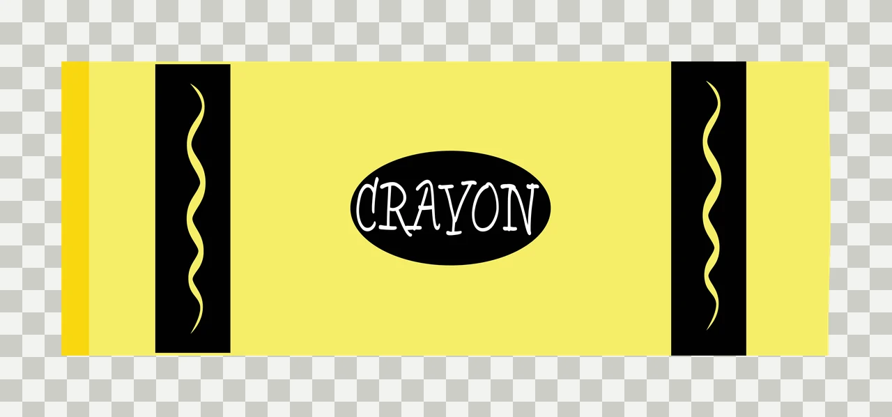 CRAYON crayon wrapper label Design with yellow rectangular background, central black oval, text CRAYON and vertical black stripes in white transparency and detail preview thumbnail