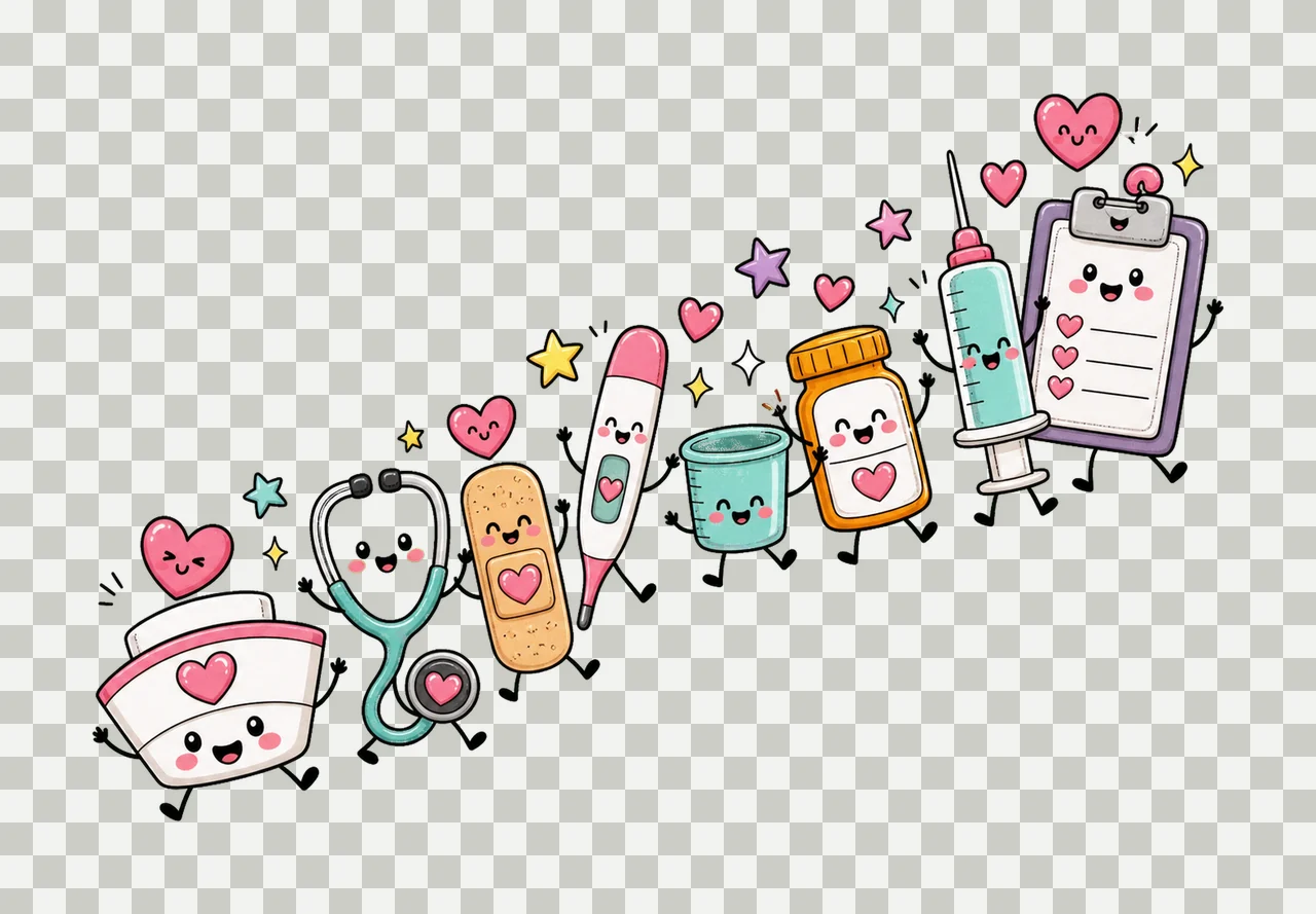Nurse Characters Doodle Cute Happy Medical Variation A transparency and detail preview thumbnail