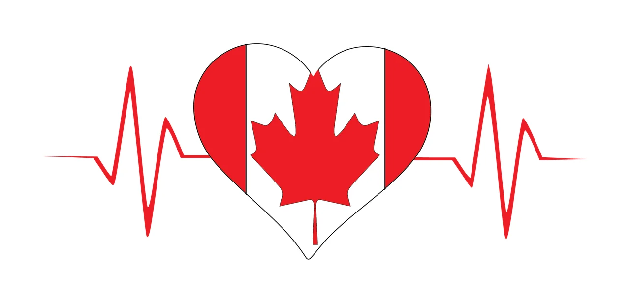 Heart Shape With Maple Leaf Ekg pulsing line silhouette black