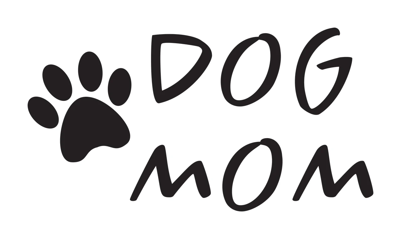 DOG MOM Typography Design with paw print, text and lettering in black and white