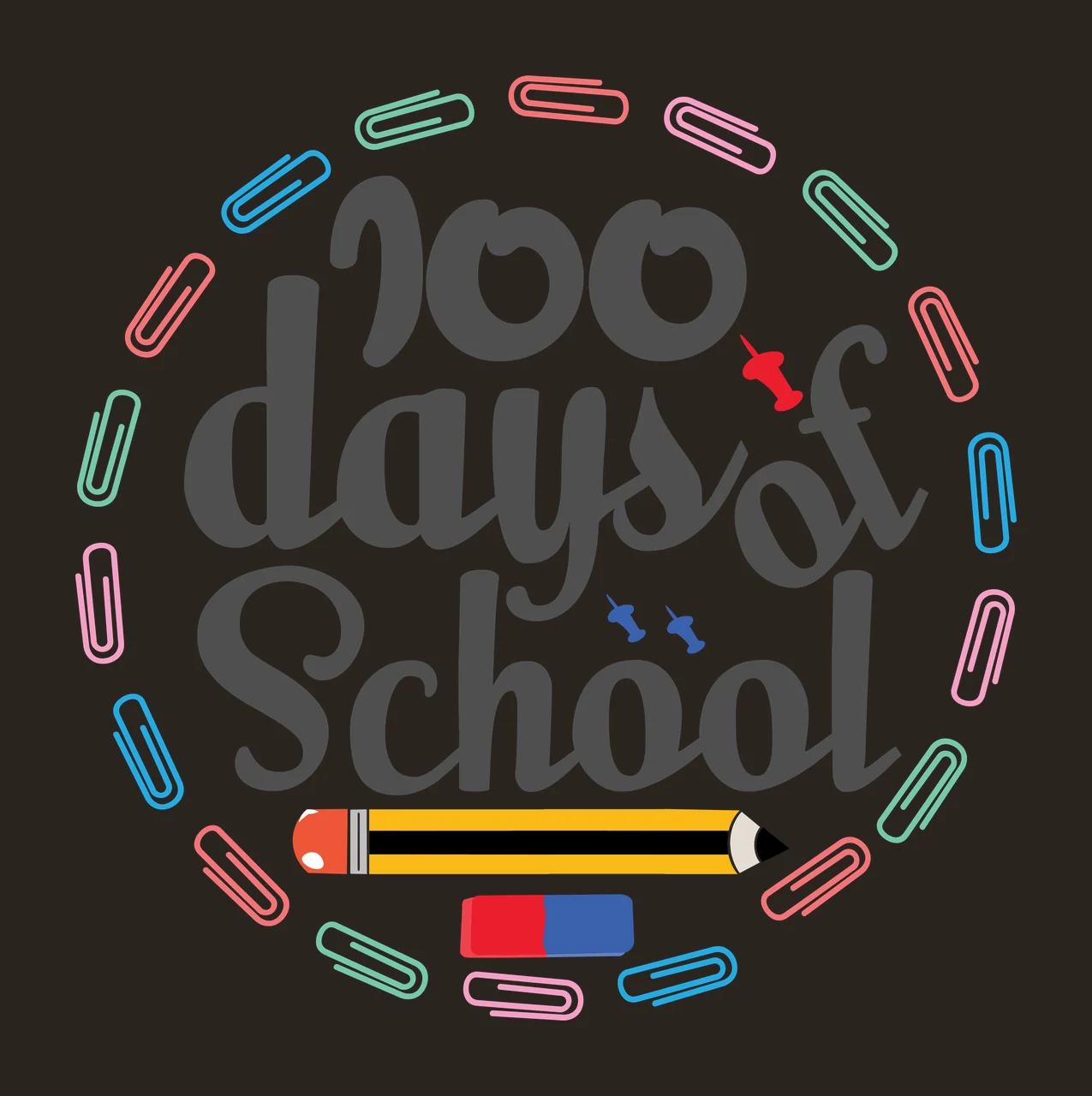 100 Days Of School Text Design enclosed paper clips pencil contrast preview thumbnail