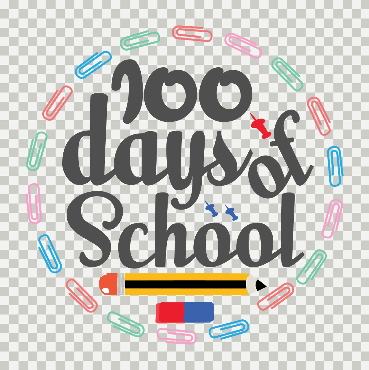 100 Days Of School Text Design enclosed paper clips pencil transparency and detail preview thumbnail
