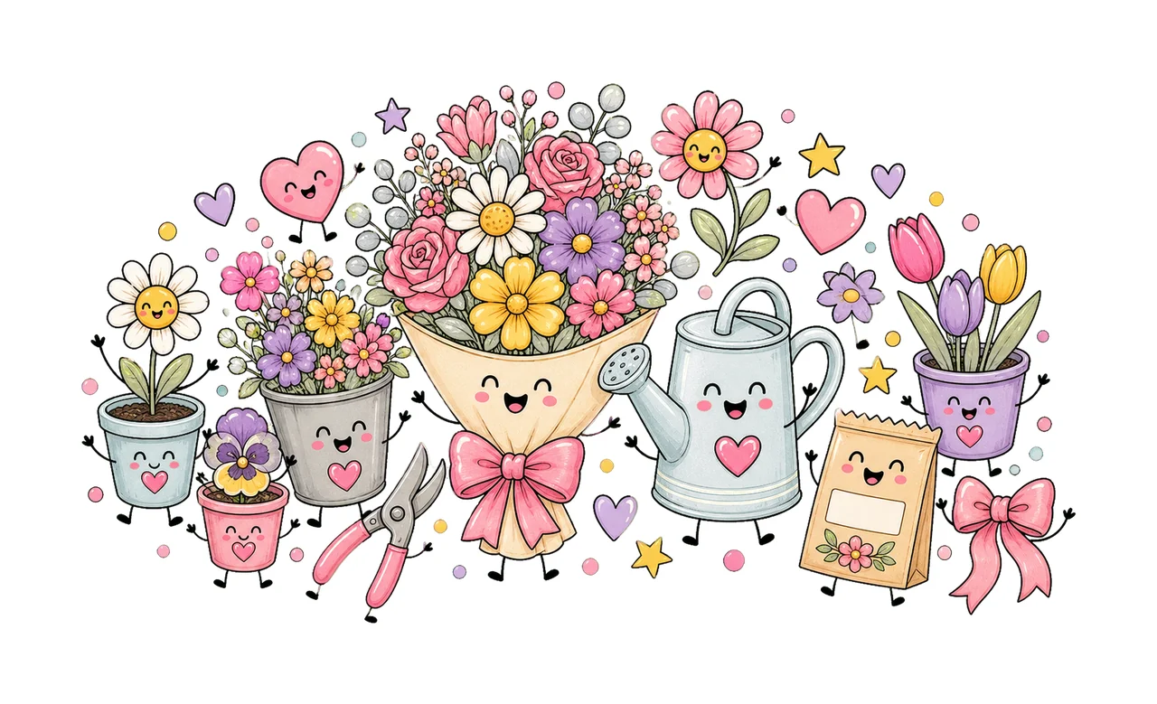 Florist Flower Shop Design Doodle Style Variation F