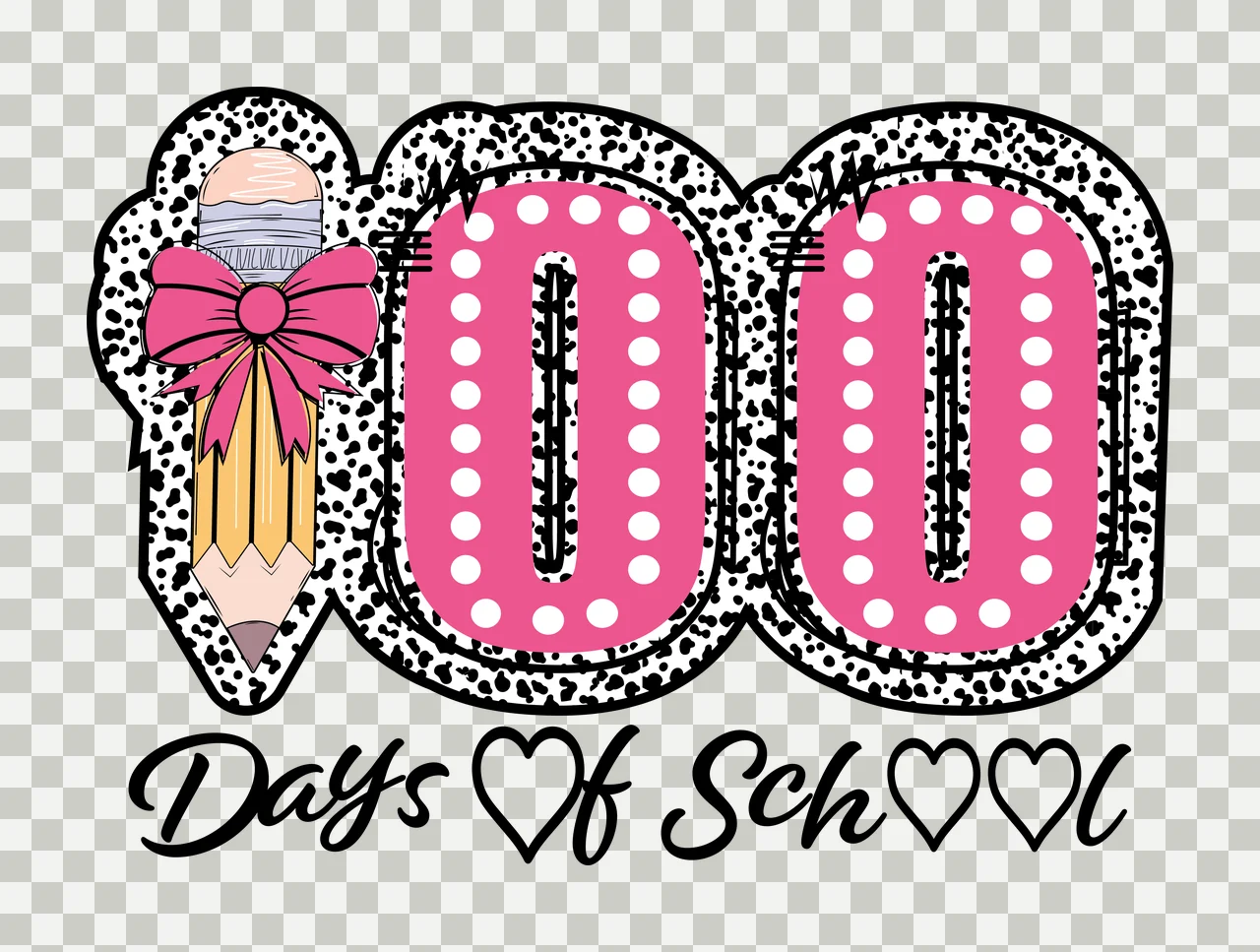 100 Days Of School Text Design number heart black typography transparency and detail preview thumbnail
