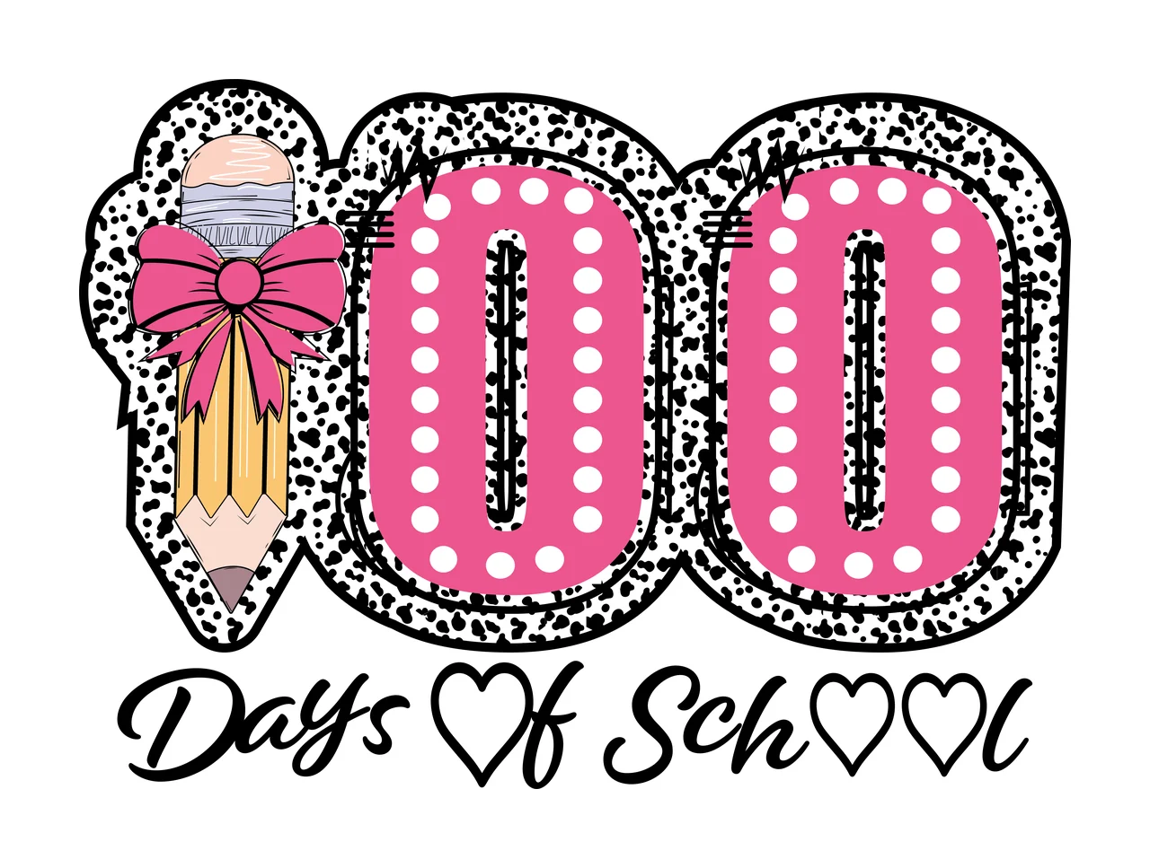 100 Days Of School Text Design number heart black typography