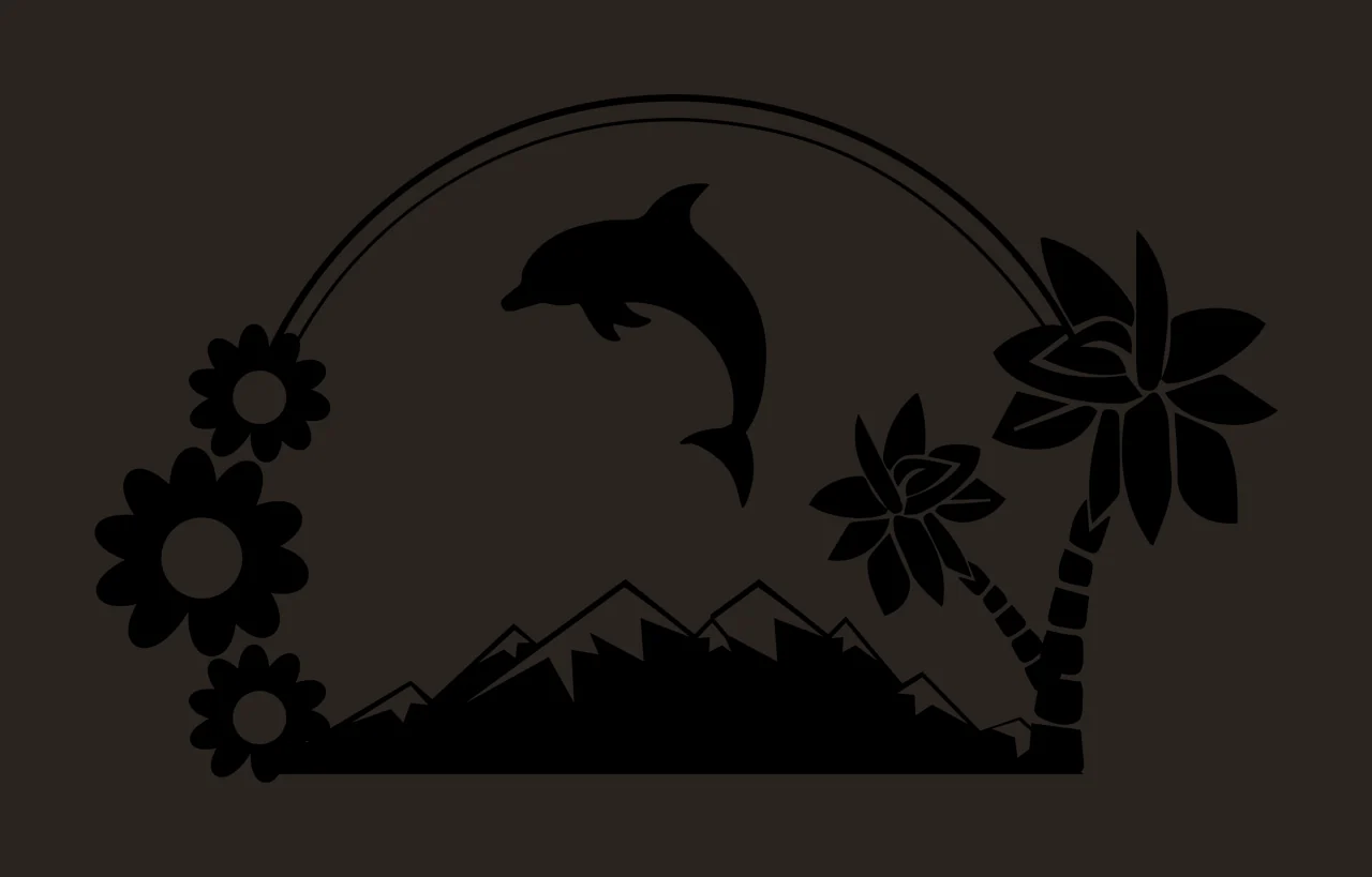 Palm Dolphin Leaping Above Mountain Landscape Scene mountains contrast preview thumbnail