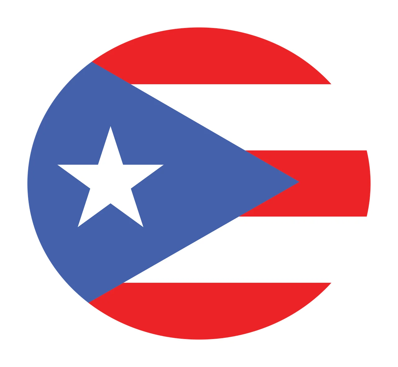 Puerto Rico flag emblem Illustration with circular flag emblem, blue triangle, white five-pointed star and red stripes