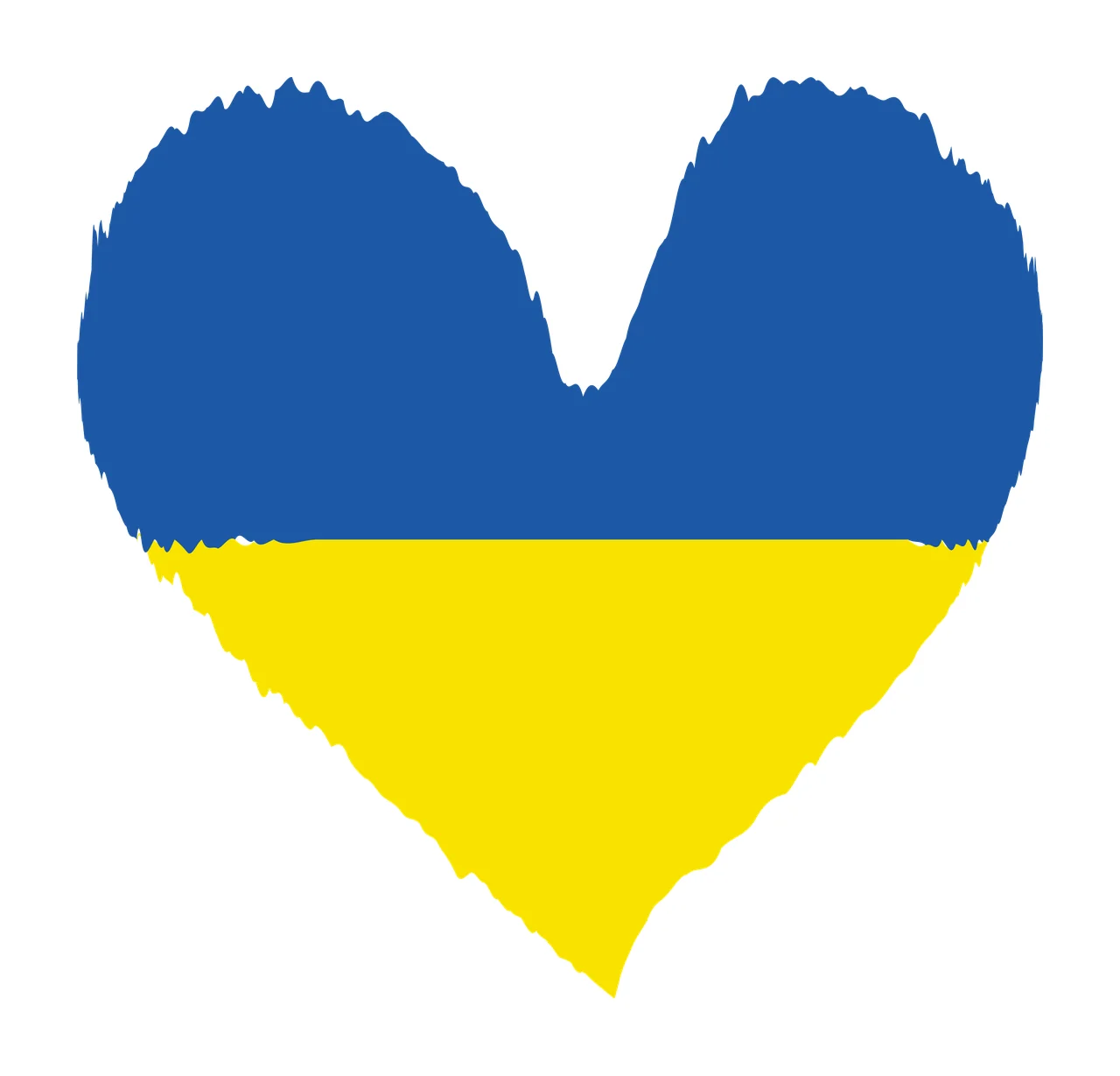 Heart-shaped Ukrainian flag Illustration with blue upper half, yellow lower half and irregular brushstroke edges