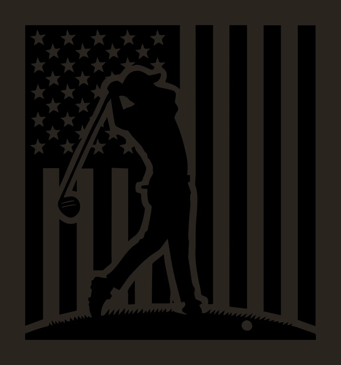Golf Player Silhouette With Flag Backdrop golfer swinging club contrast preview thumbnail