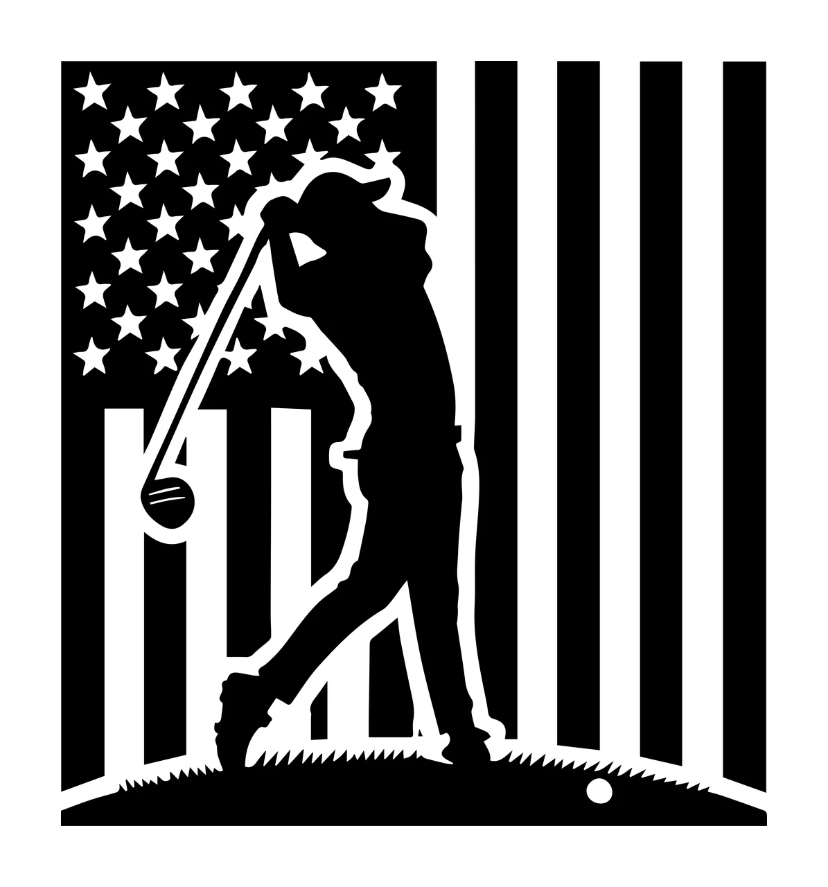 Golf Player Silhouette With Flag Backdrop golfer swinging club