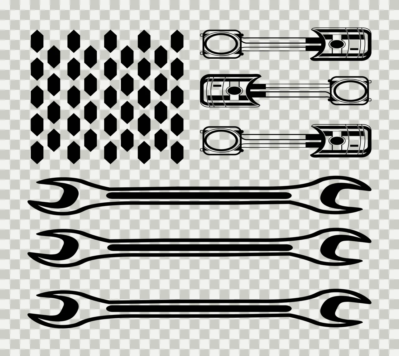 Mechanic Wrench And Piston Flag Design graphic wrenches pistons transparency and detail preview thumbnail
