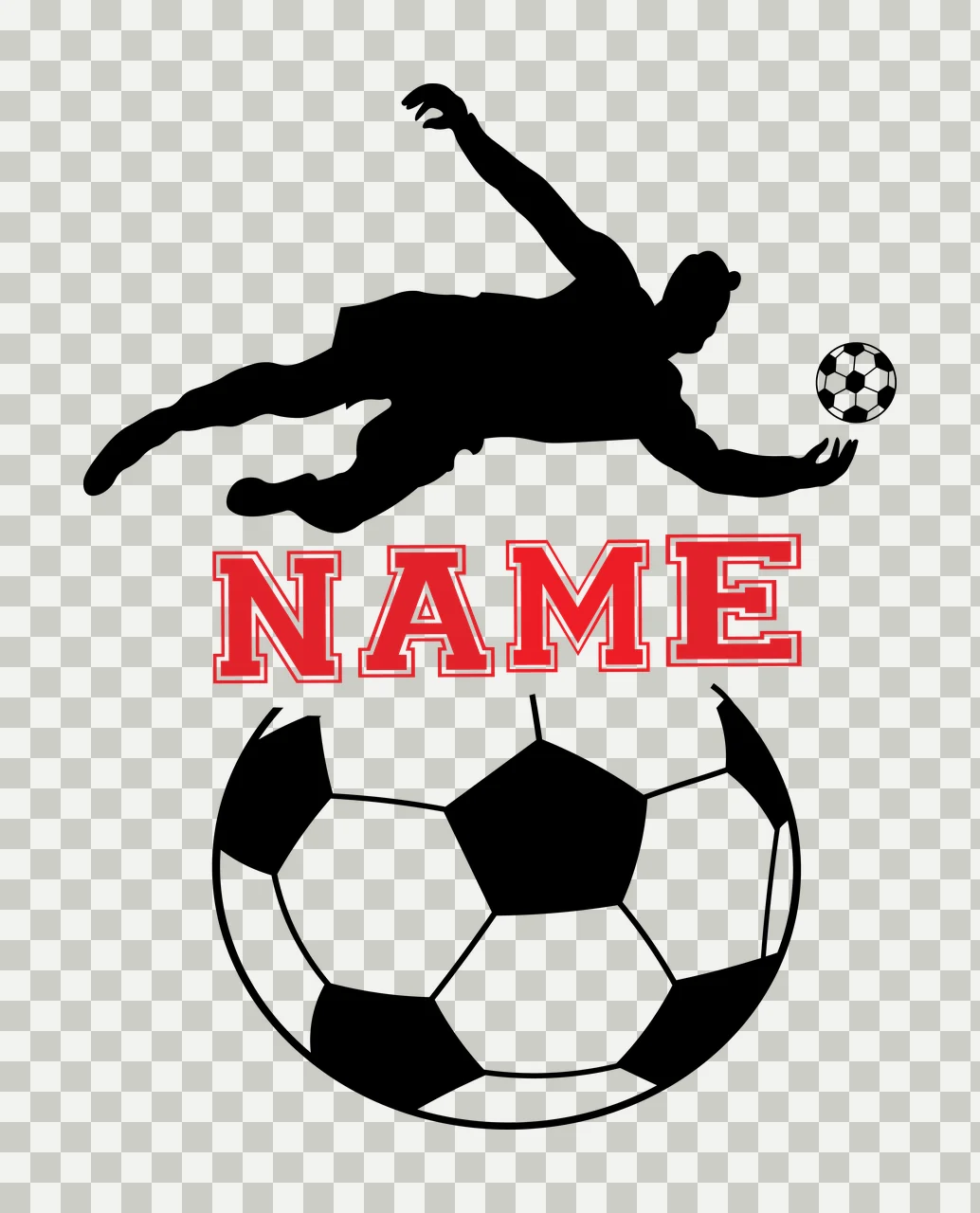 Soccer Name Silhouette Of Person Diving With Ball black white transparency and detail preview thumbnail