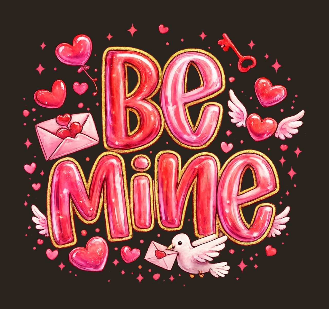 Be Mine vintage coquette Valentine brushstroke design cute contrast preview thumbnail