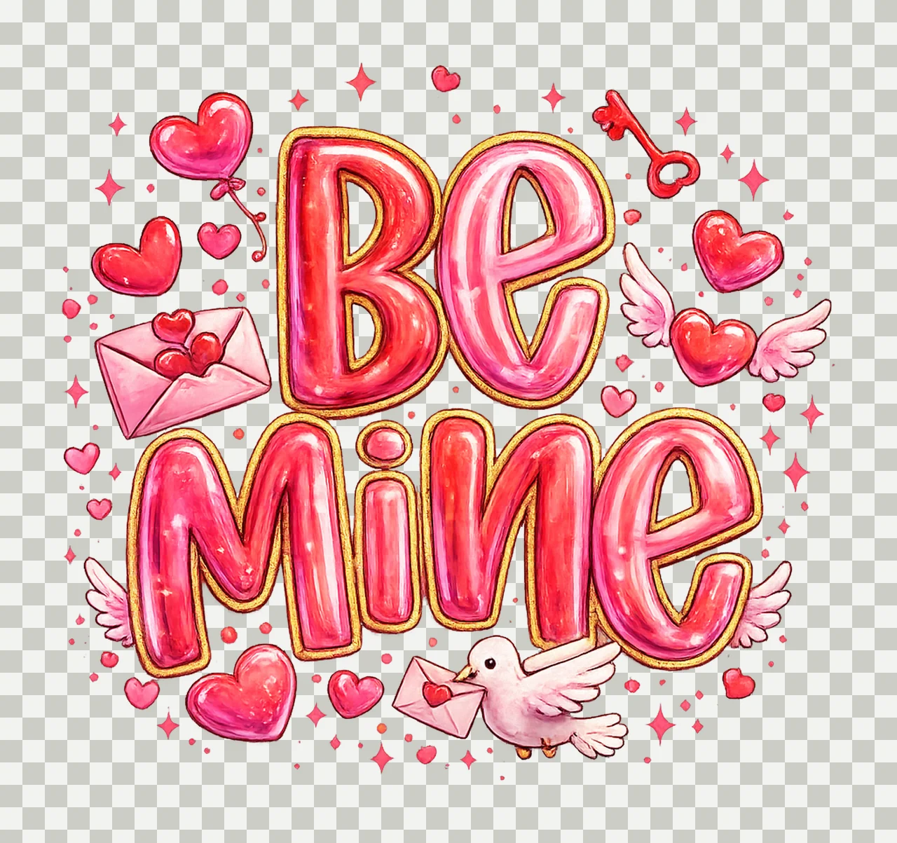 Be Mine vintage coquette Valentine brushstroke design cute transparency and detail preview thumbnail