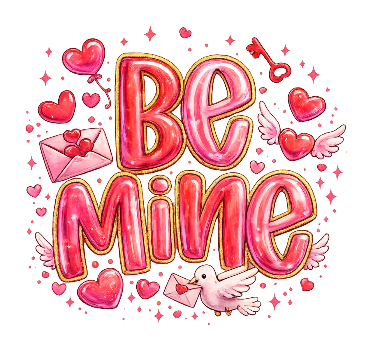 Be Mine vintage coquette Valentine brushstroke design cute