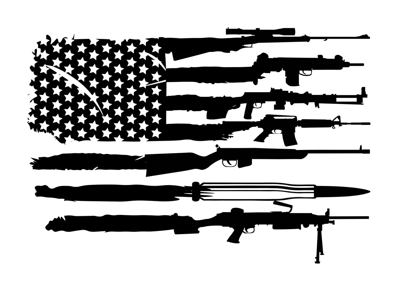 Flag American With Gun Silhouettes stars rifles ammunition