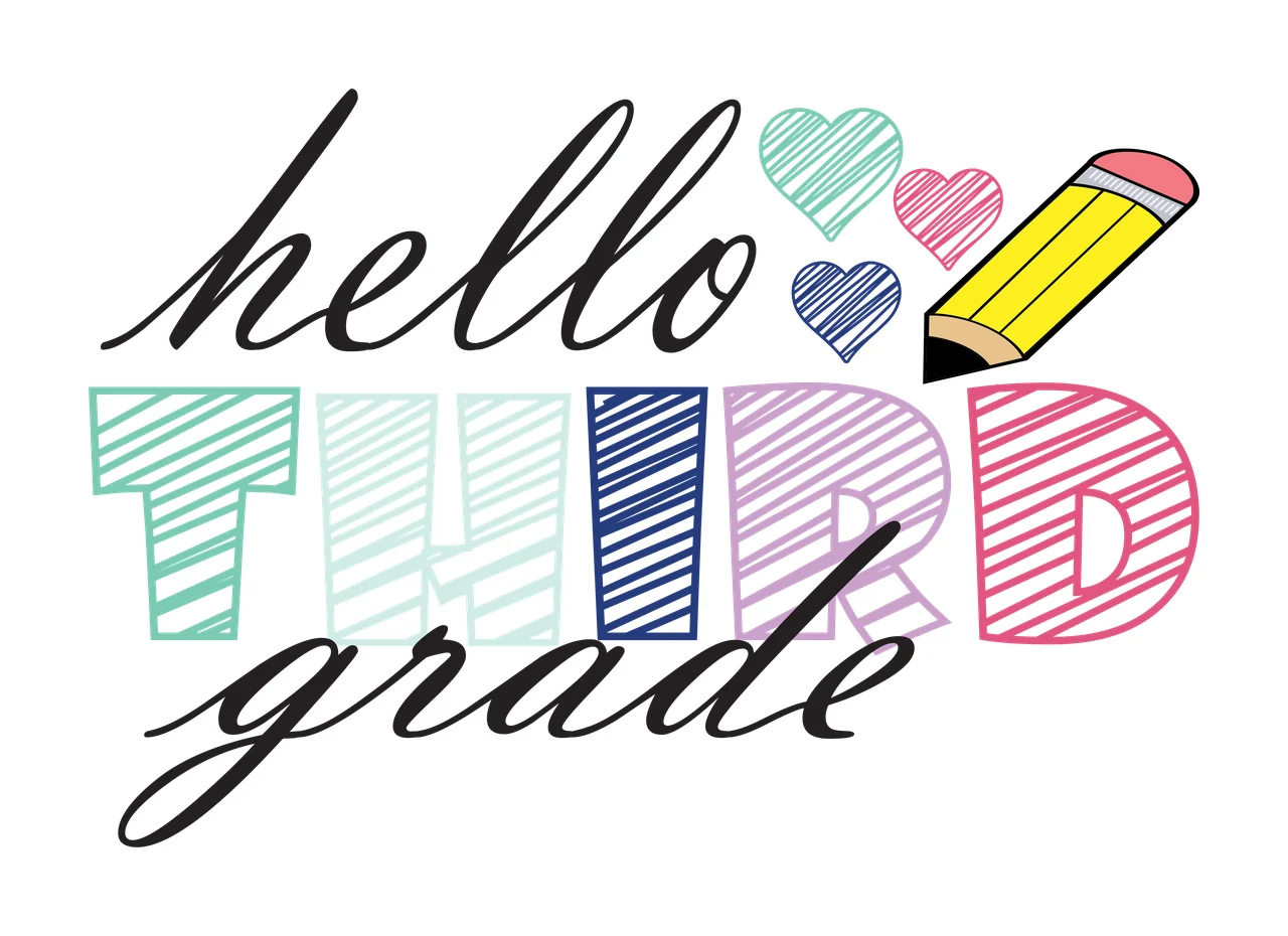 Hello Third Grade Script Pencil Art lettering drawing heart
