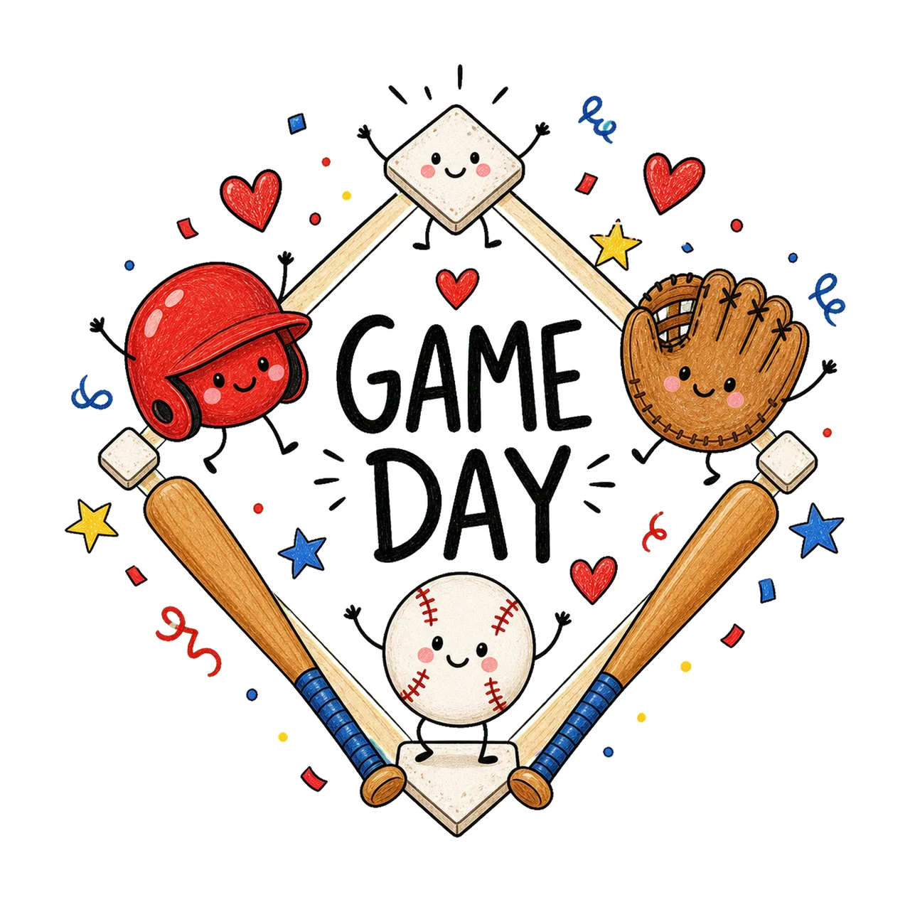 Happy Baseball Doodle Cute Baseball Sublimation Variation C