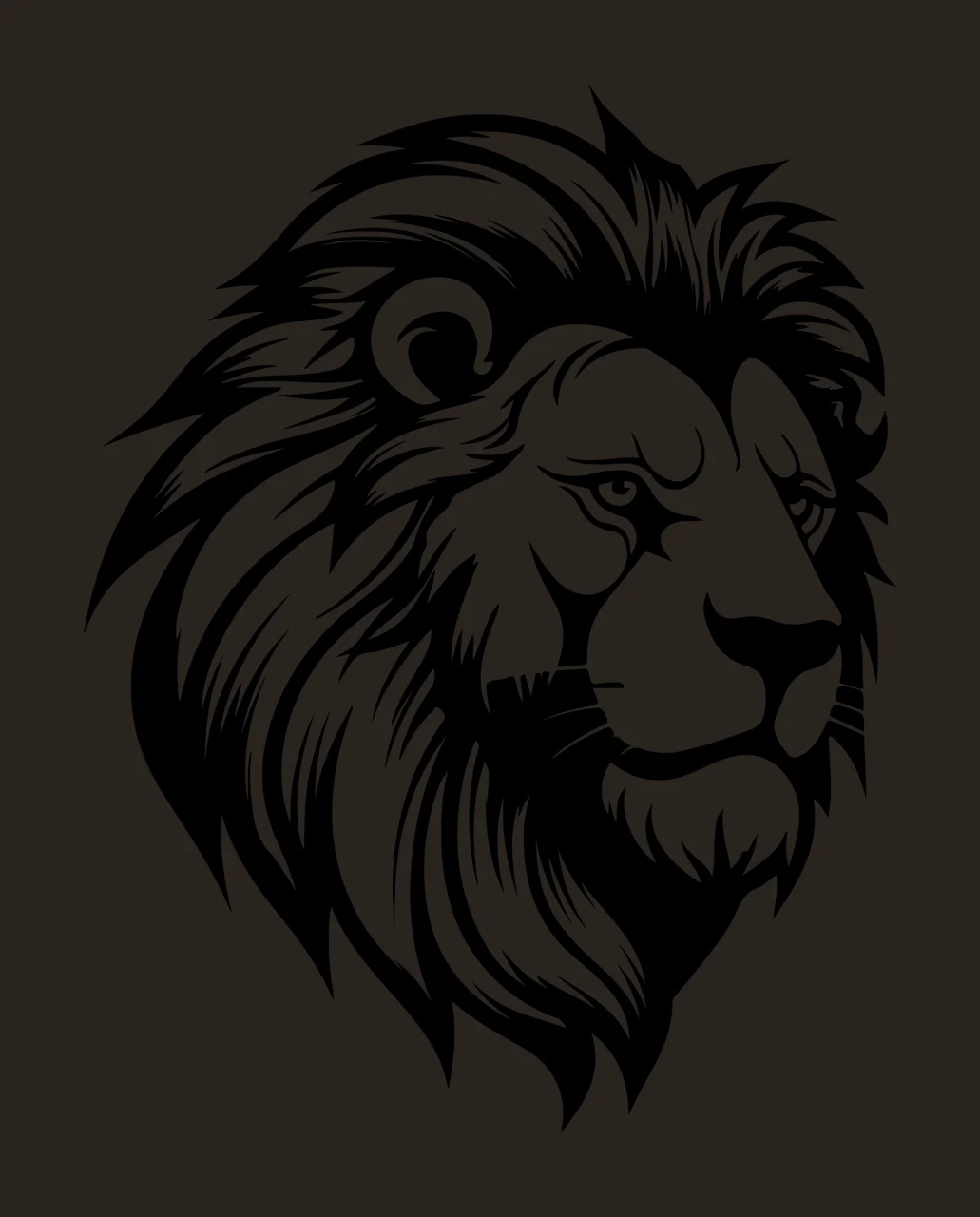 Lion Head Silhouette Graphic Roar Mane Stylized Black White contrast preview thumbnail