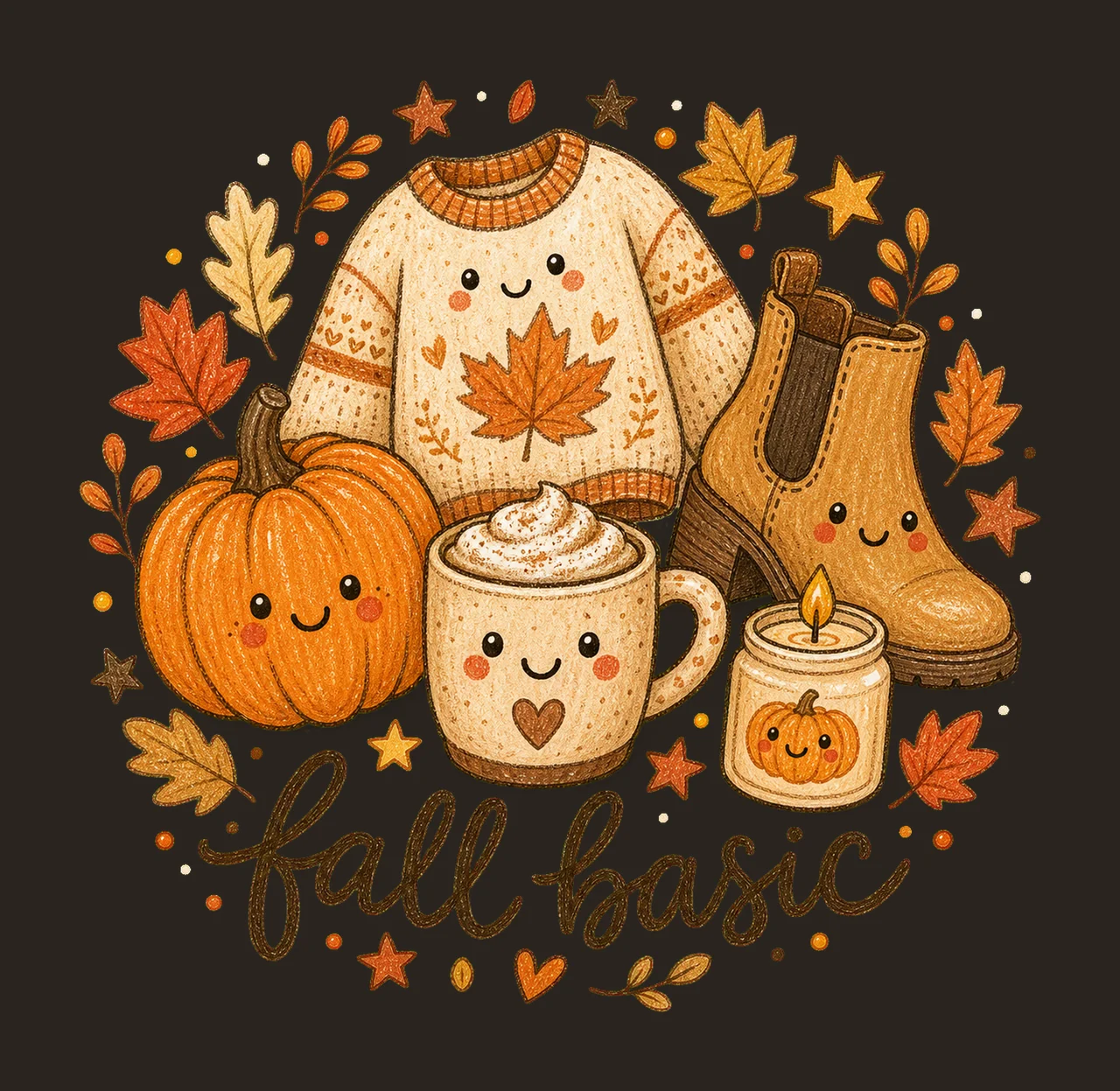 Fall Basic Cute Fall Doodle Shirt Autumn Girly Variation C contrast preview thumbnail