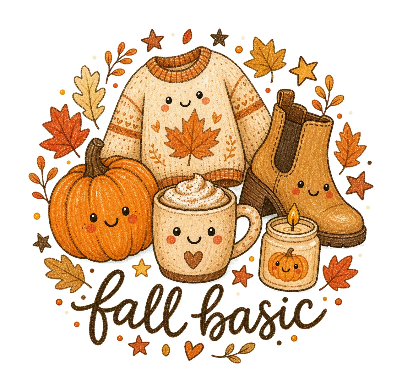 Fall Basic Cute Fall Doodle Shirt Autumn Girly Variation C