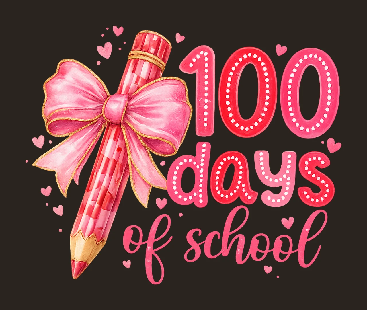 Happy 100 Days Of School Coquette Bow 100 Days Kids Digital contrast preview thumbnail