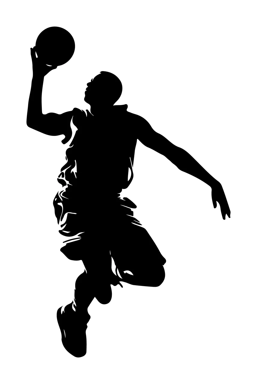 Player Silhouette Of A Jumping To Reach Ball high contrast