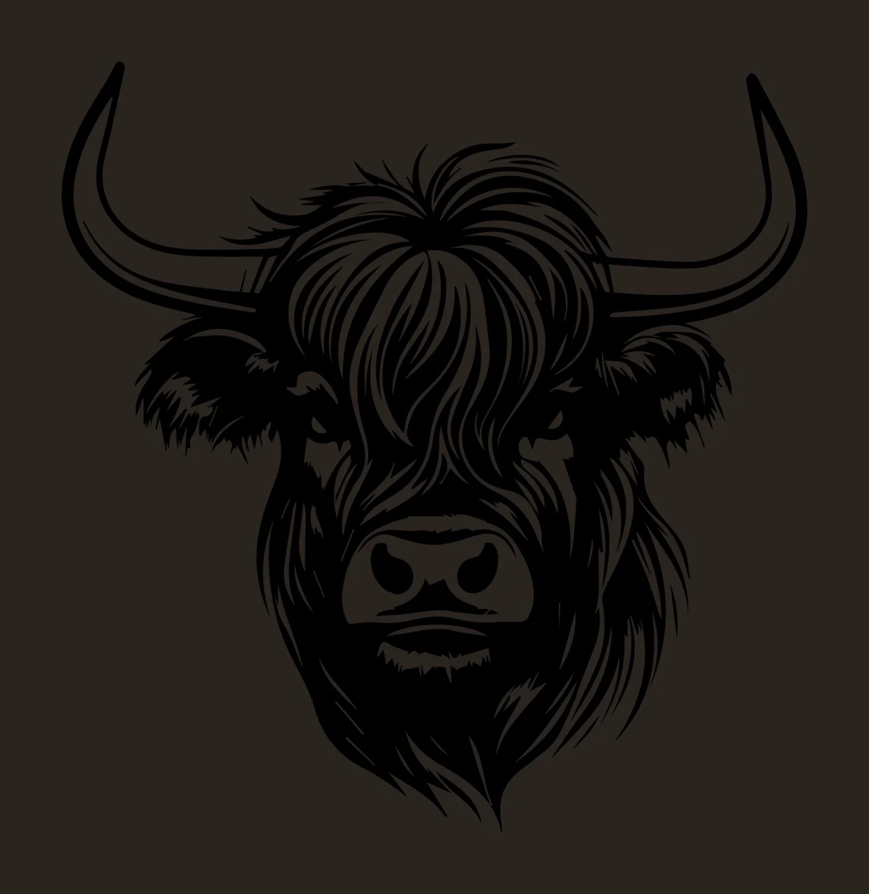 Black And White Bull Head Illustration facing forward horns contrast preview thumbnail