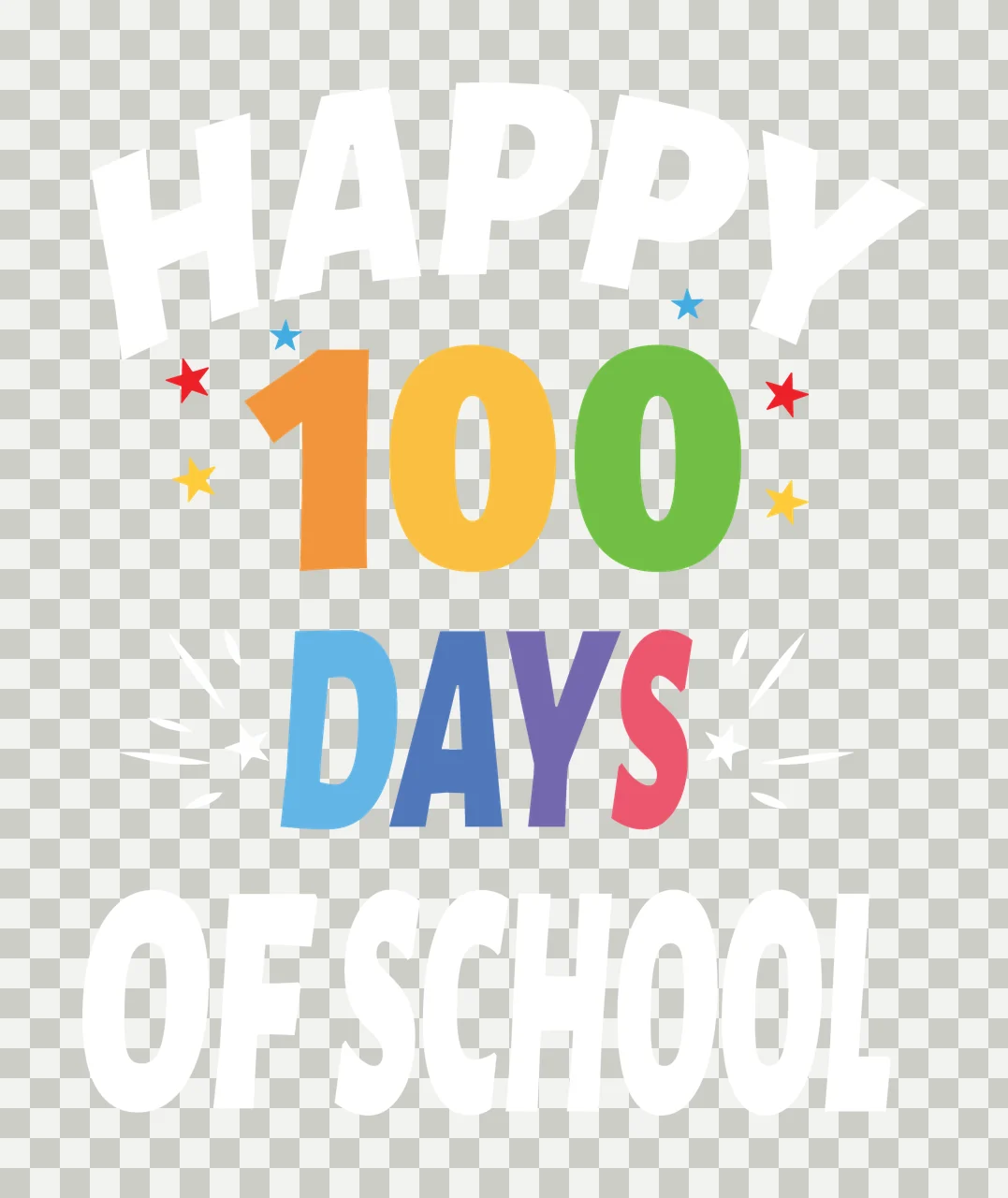 Happy 100 Days Of School Text typography stars lines black transparency and detail preview thumbnail