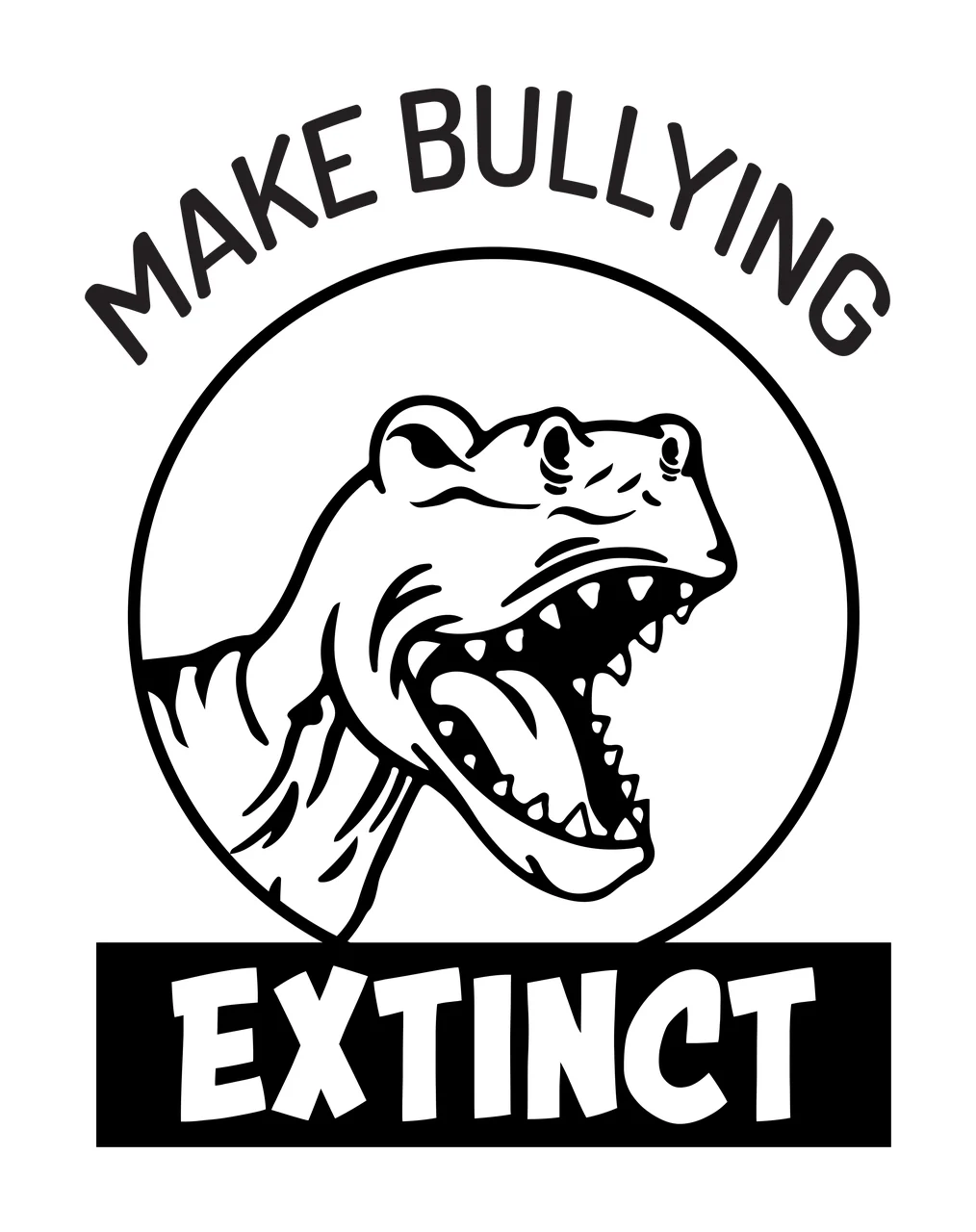 Dinosaur Head Badge roaring teeth tongue circle line art black
