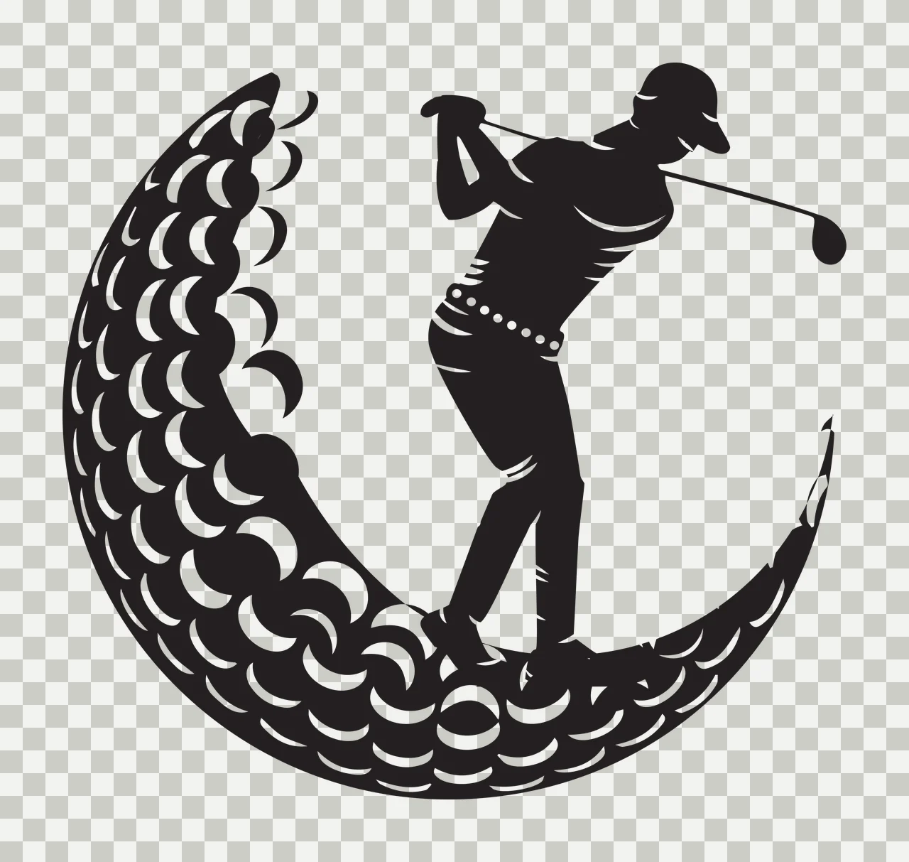 Golf Player Silhouette On Ball swinging club black golfer sport transparency and detail preview thumbnail