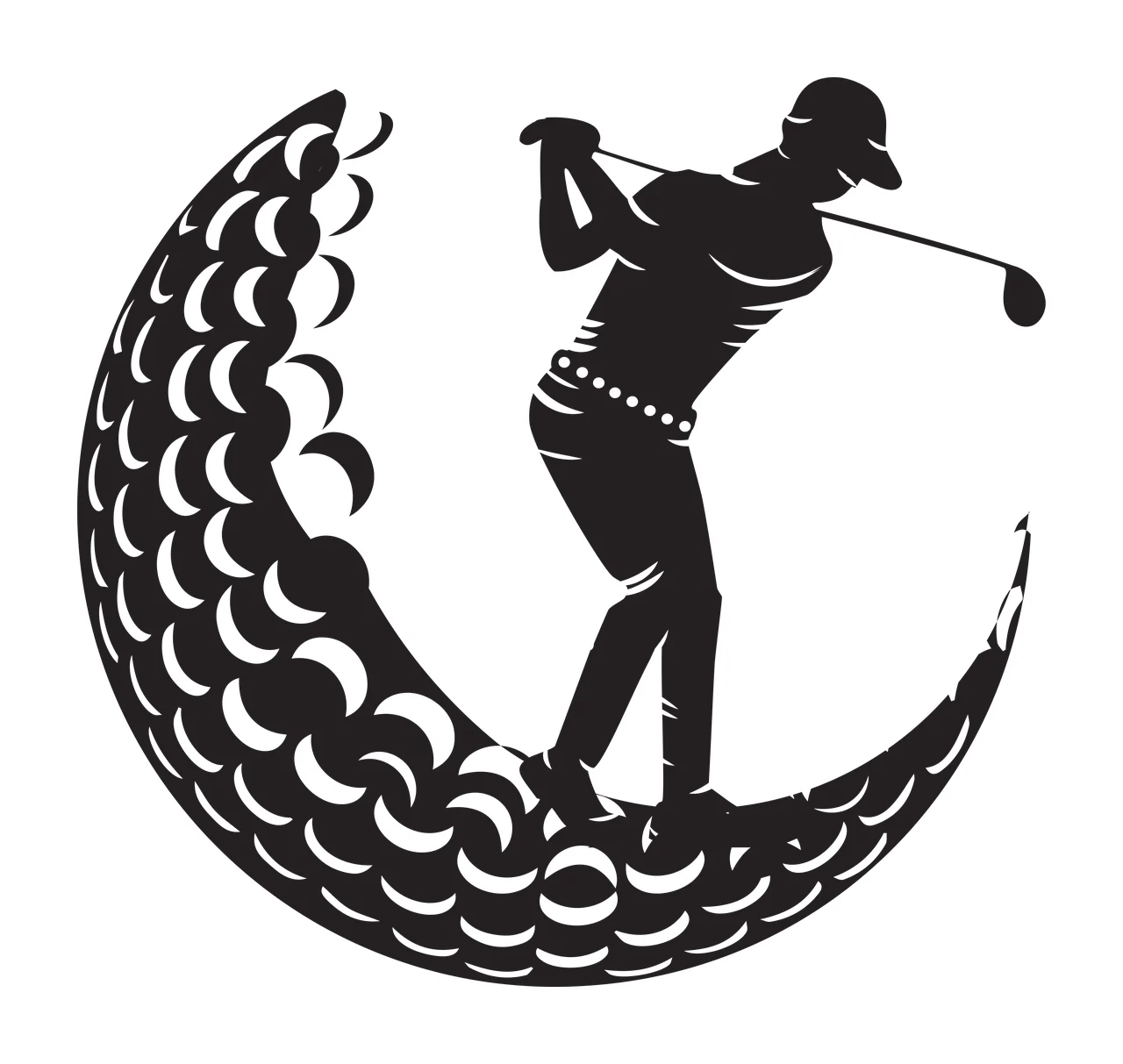 Golf Player Silhouette On Ball swinging club black golfer sport
